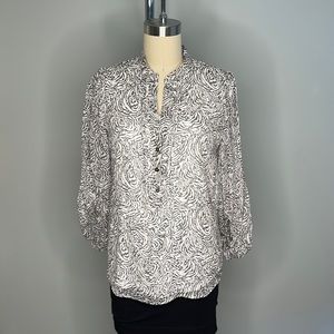 Diane Von Furstenberg abstract rose print blouse - size 2 - Grey and white